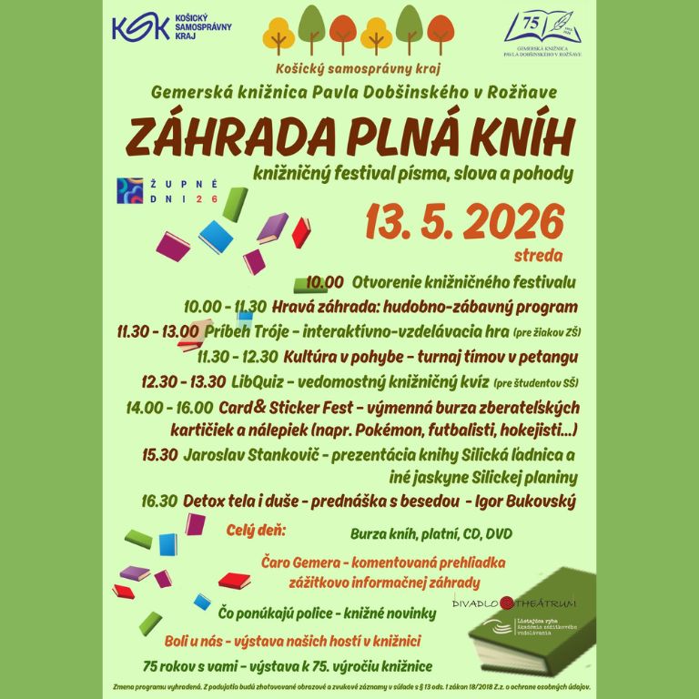 Záhrada plná kníh – knižničný festival písma, slova a pohody
