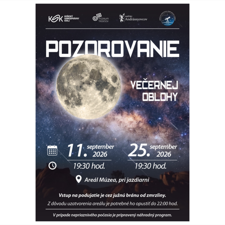 Pozorovanie večernej oblohy Pozvánka na pozorovanie večernej oblohy v trebišovskej hvezdárni