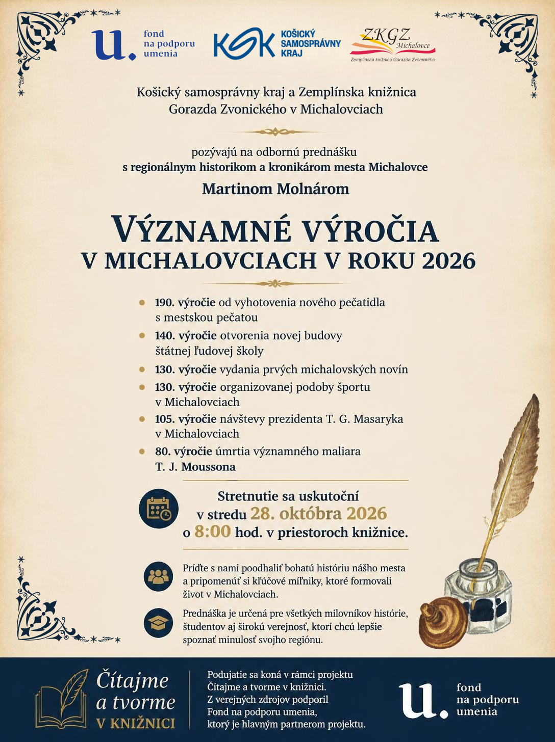 Plagát: Významné výročia v Michalovciach v roku 2026
